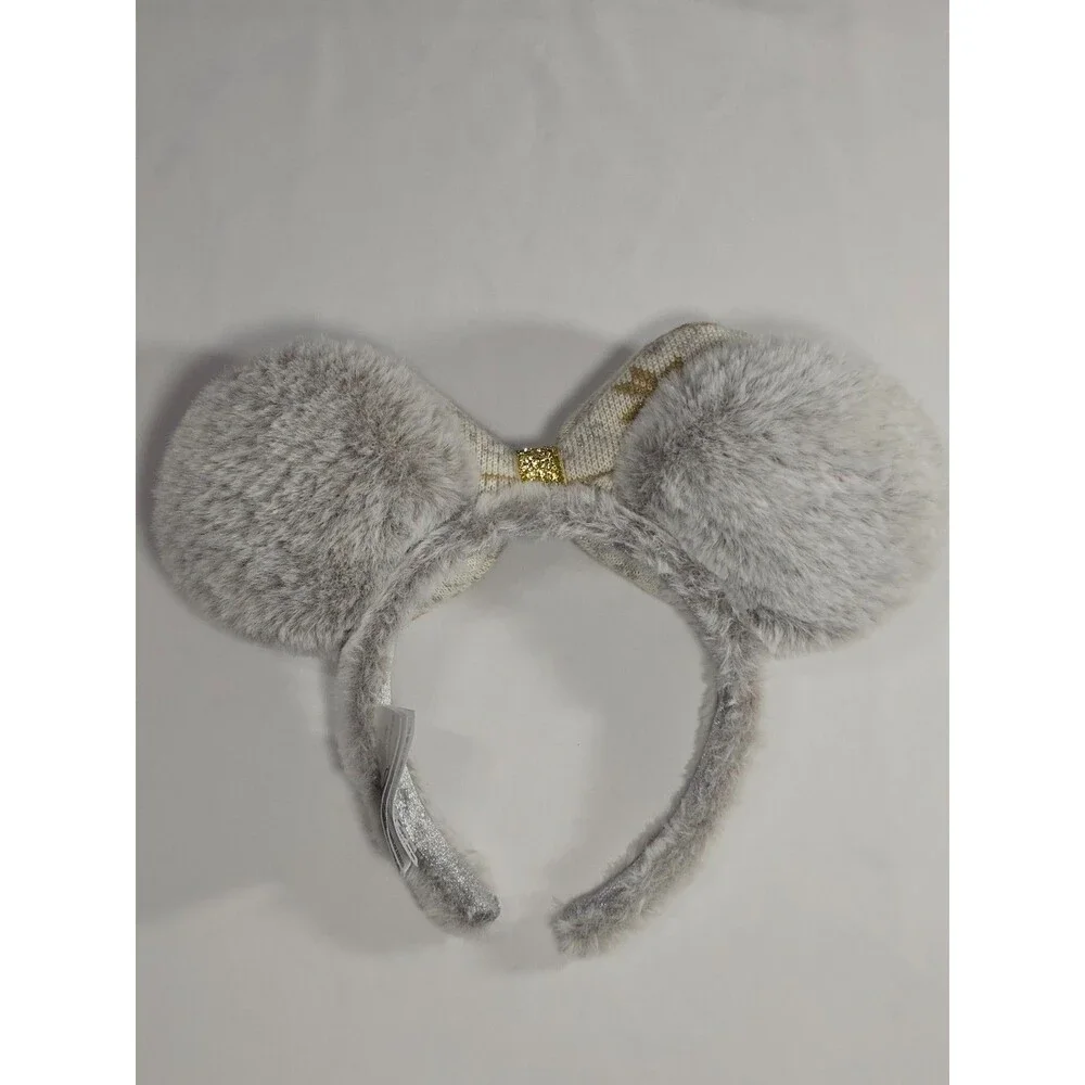 2020 Disney Christmas Winter Holiday Fuzzy Silver Gold Minnie Ears Headband - Picture 4 of 6